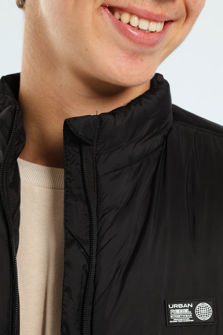 Boys Printed Pullers Sleeveless Puffer Jacket - Black