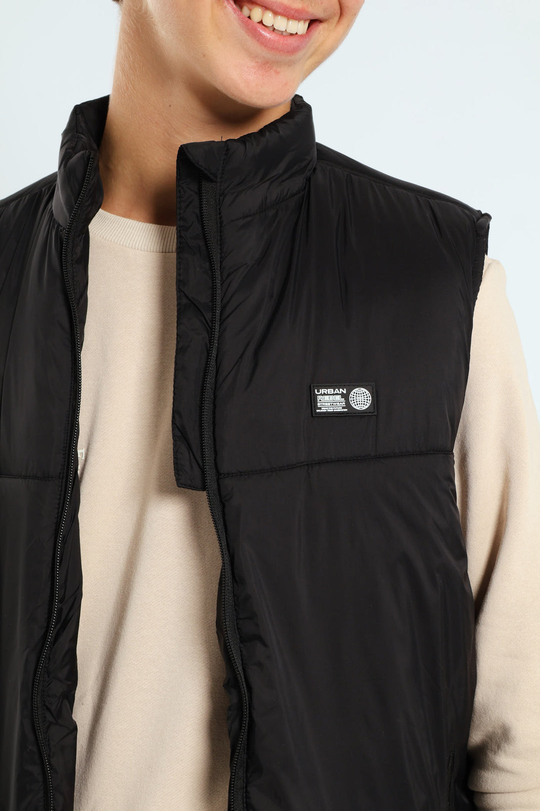 Boys Printed Pullers Sleeveless Puffer Jacket - Black