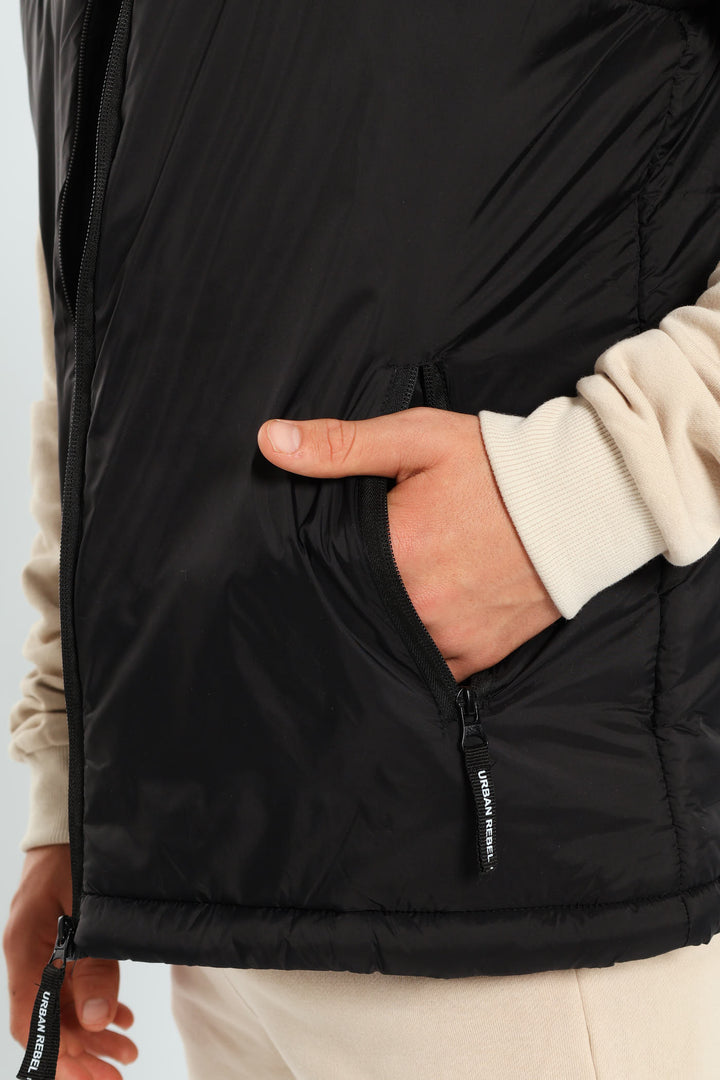 Boys Printed Pullers Sleeveless Puffer Jacket - Black