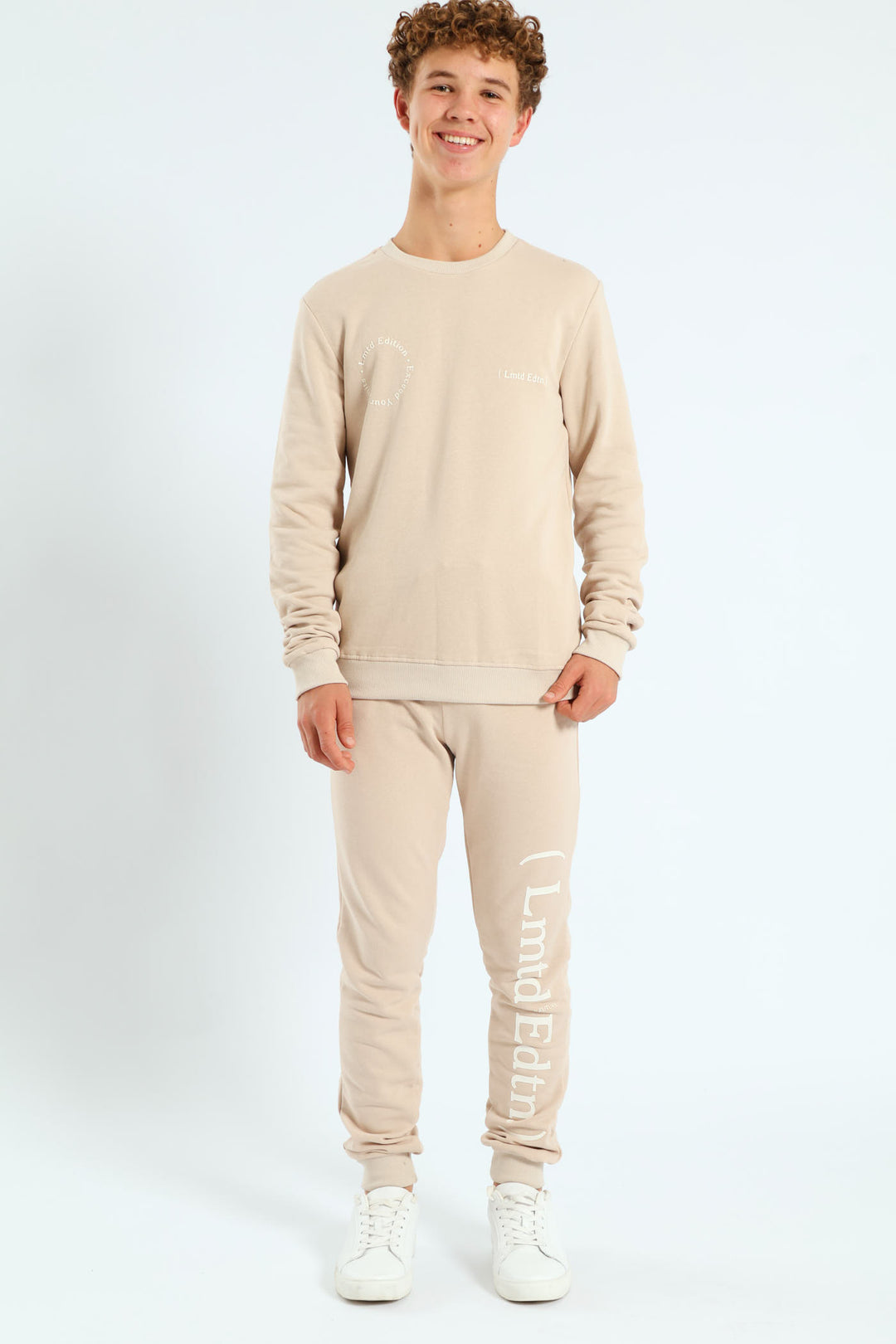 Boys Silicone Back Print Fleece Crew Top  - Stone