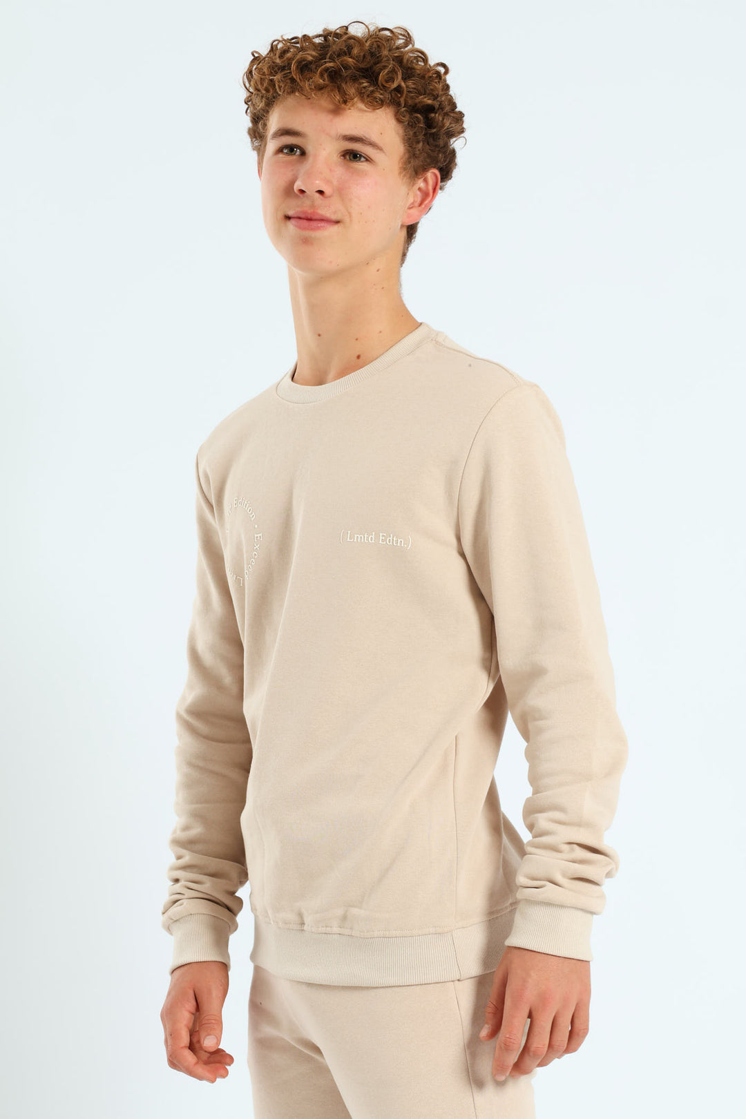 Boys Silicone Back Print Fleece Crew Top  - Stone