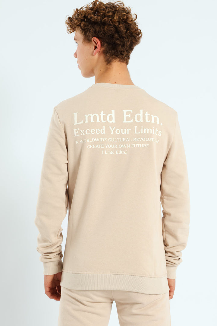 Boys Silicone Back Print Fleece Crew Top  - Stone