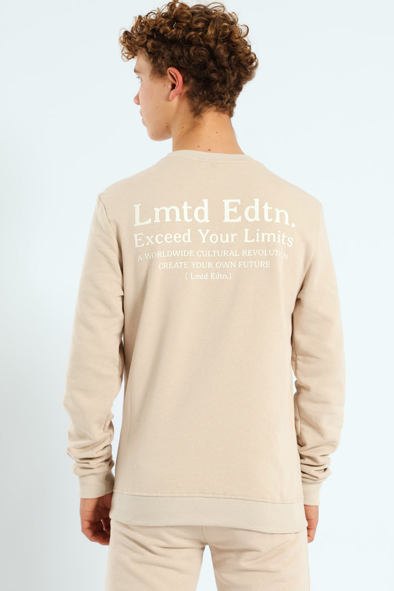 Boys Silicone Back Print Fleece Crew Top  - Stone