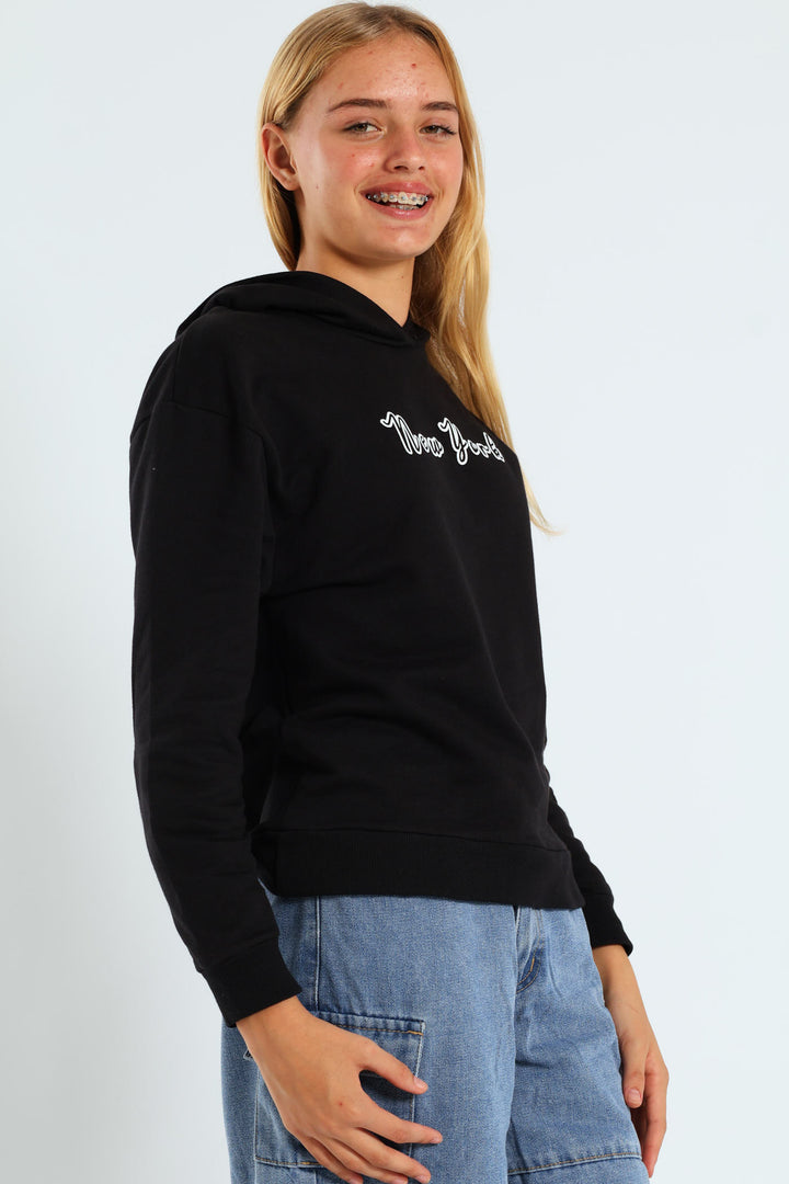 Girls New York Oversized Hoodie - Black