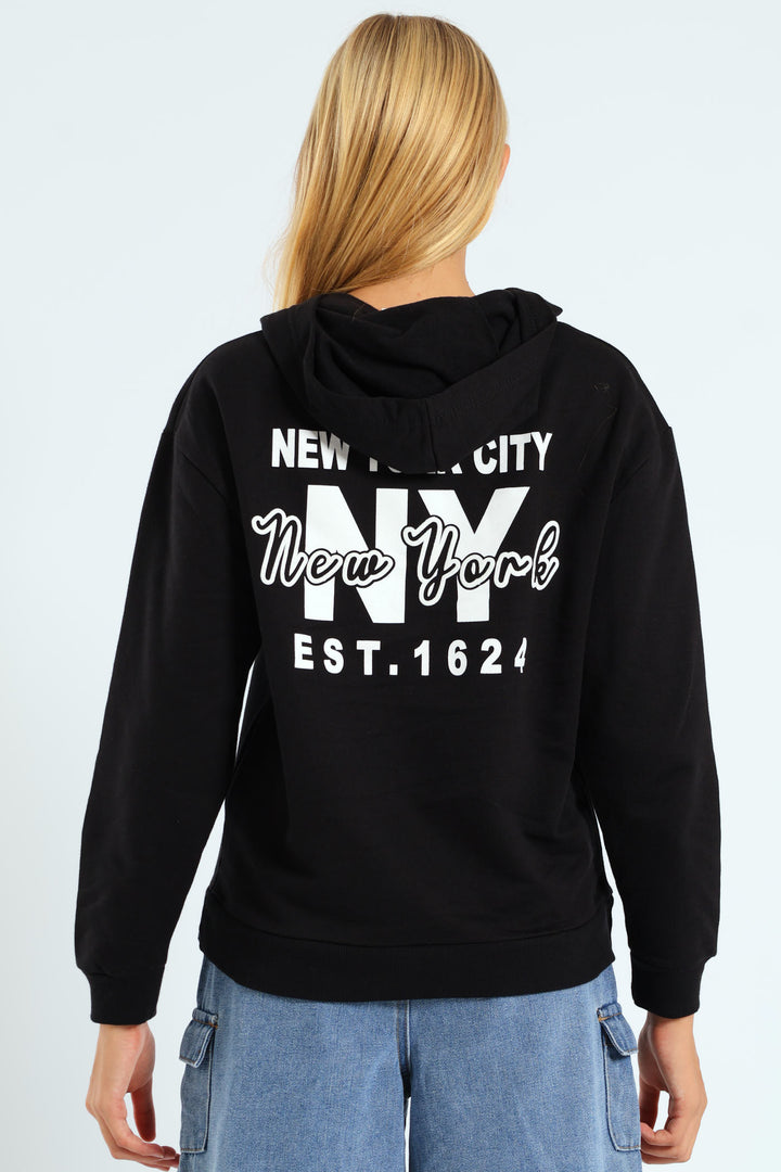 Girls New York Oversized Hoodie - Black