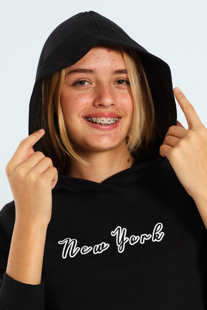 Girls New York Oversized Hoodie - Black