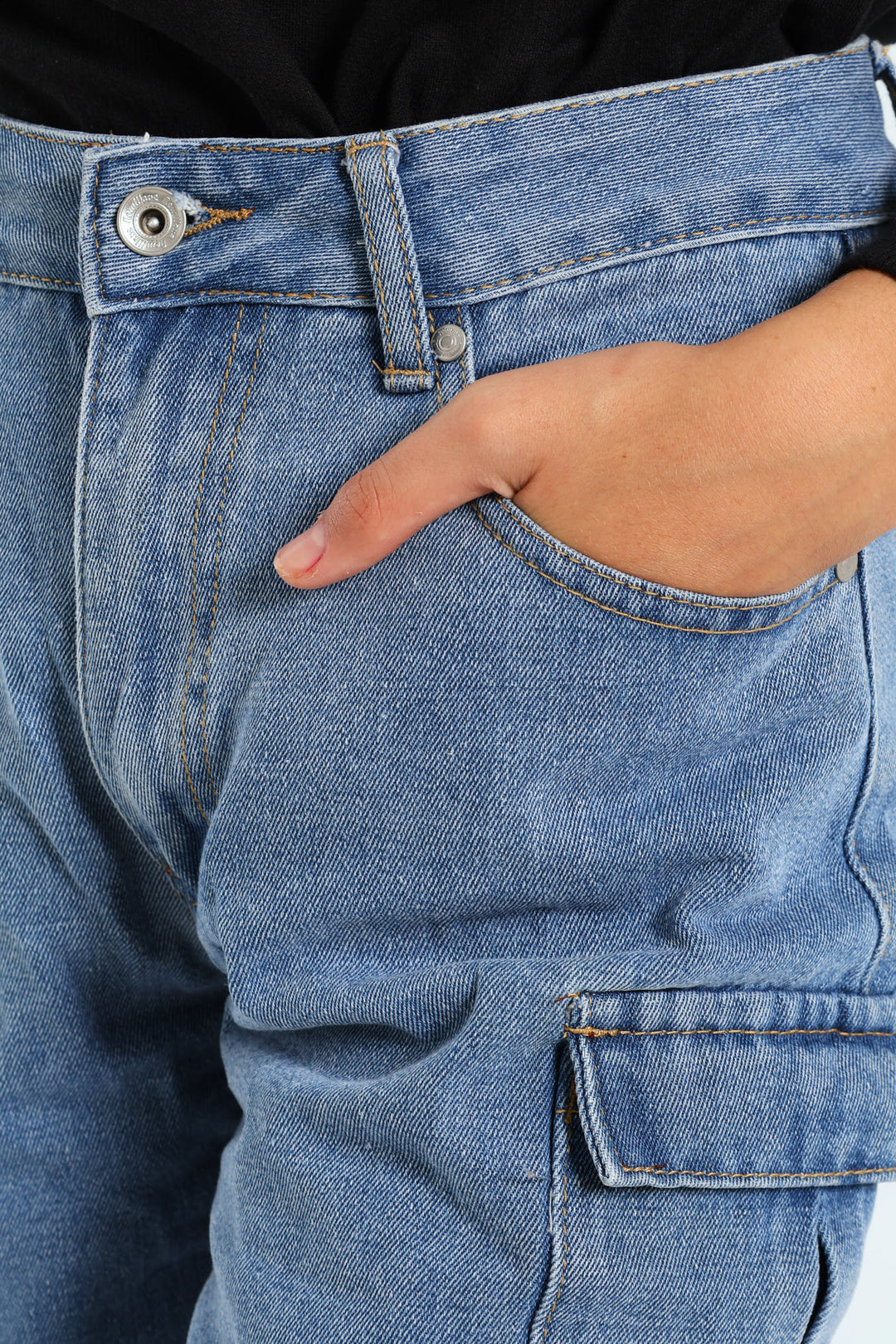 Girls Cargo Denim Jorts - Mid Blue