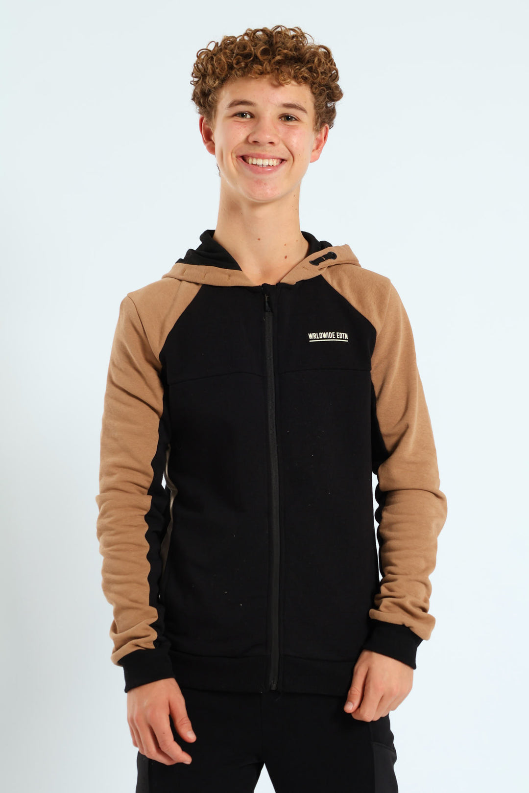 Boys Colourblock Zip Through Hoodie - Black/Tan