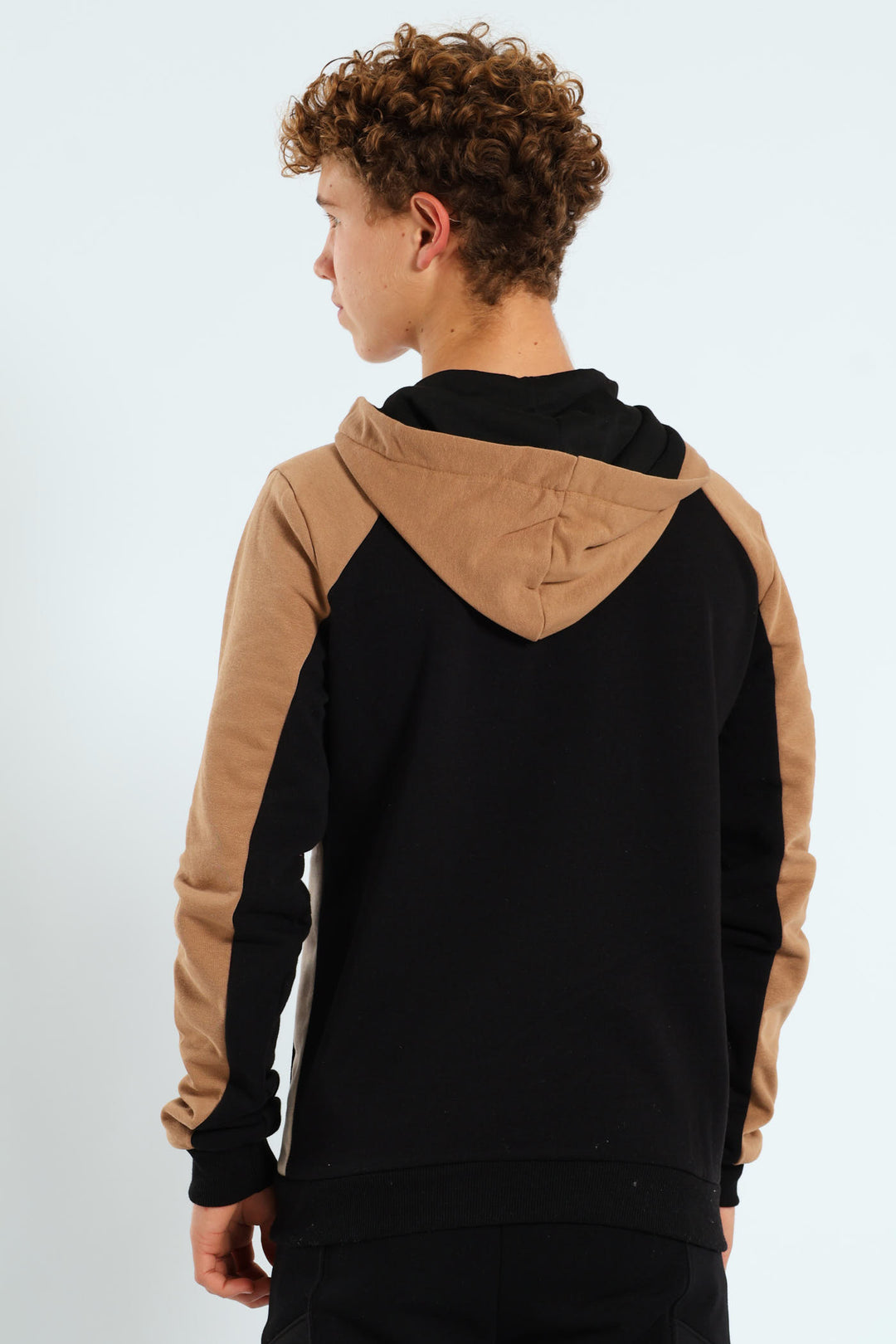 Boys Colourblock Zip Through Hoodie - Black/Tan