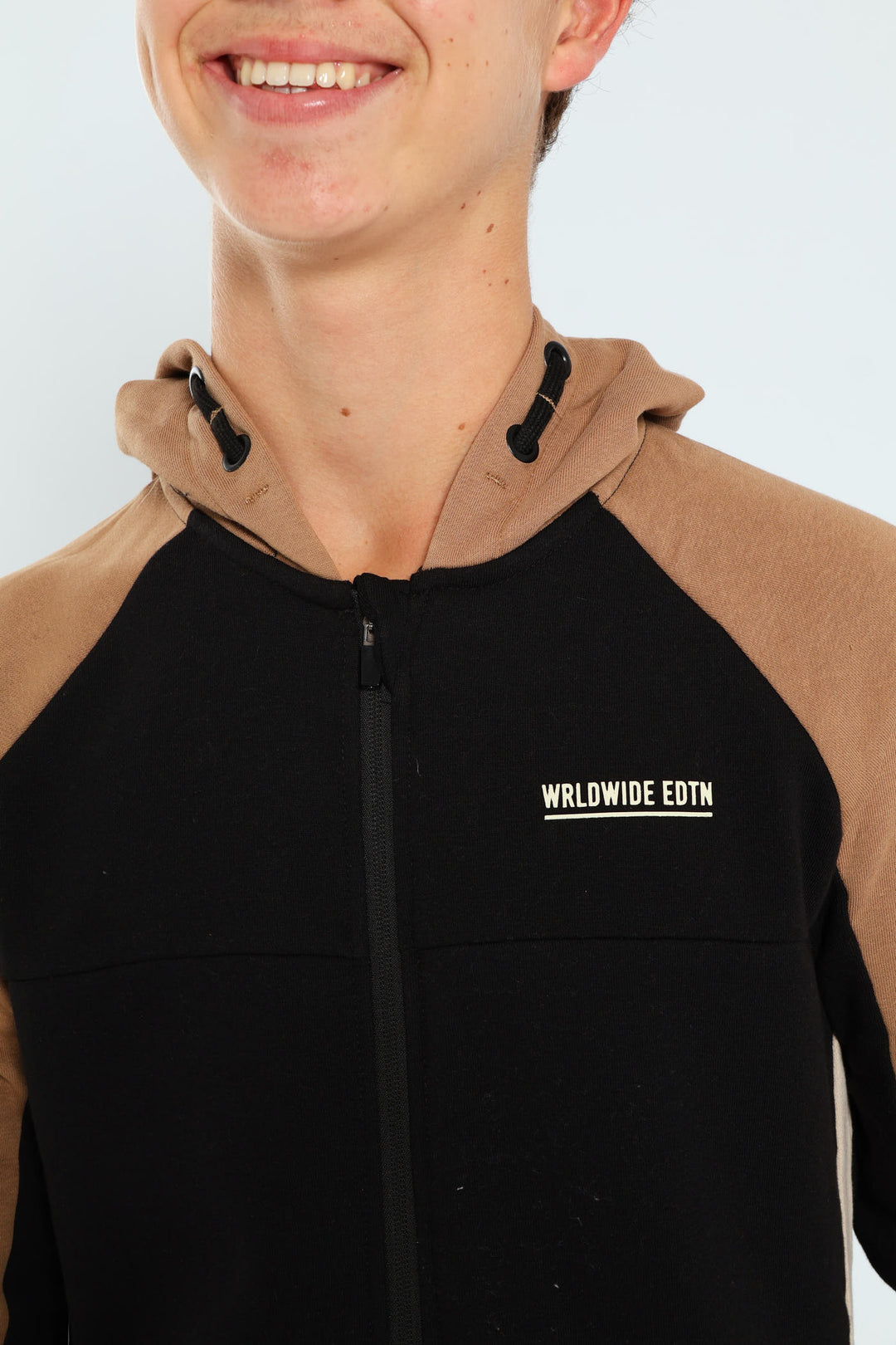 Boys Colourblock Zip Through Hoodie - Black/Tan
