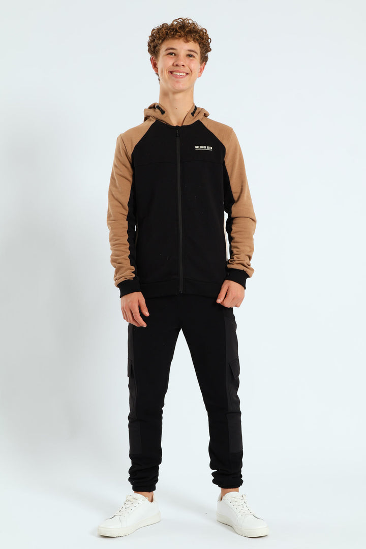 Boys Nylon Insert Cargo Jogger - Black