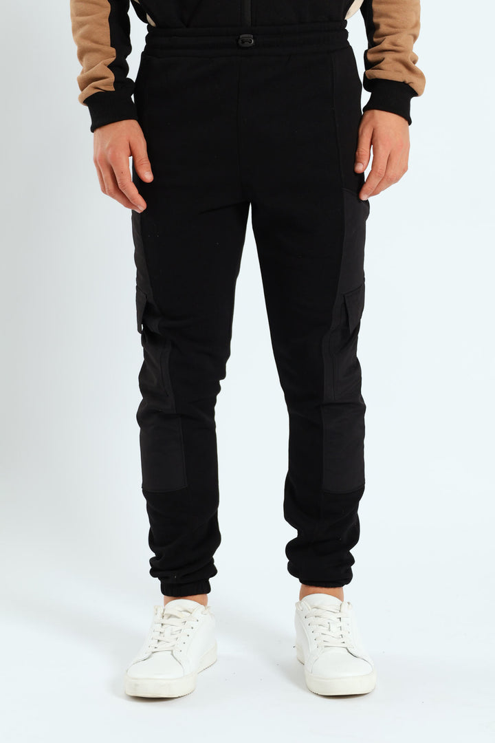 Boys Nylon Insert Cargo Jogger - Black