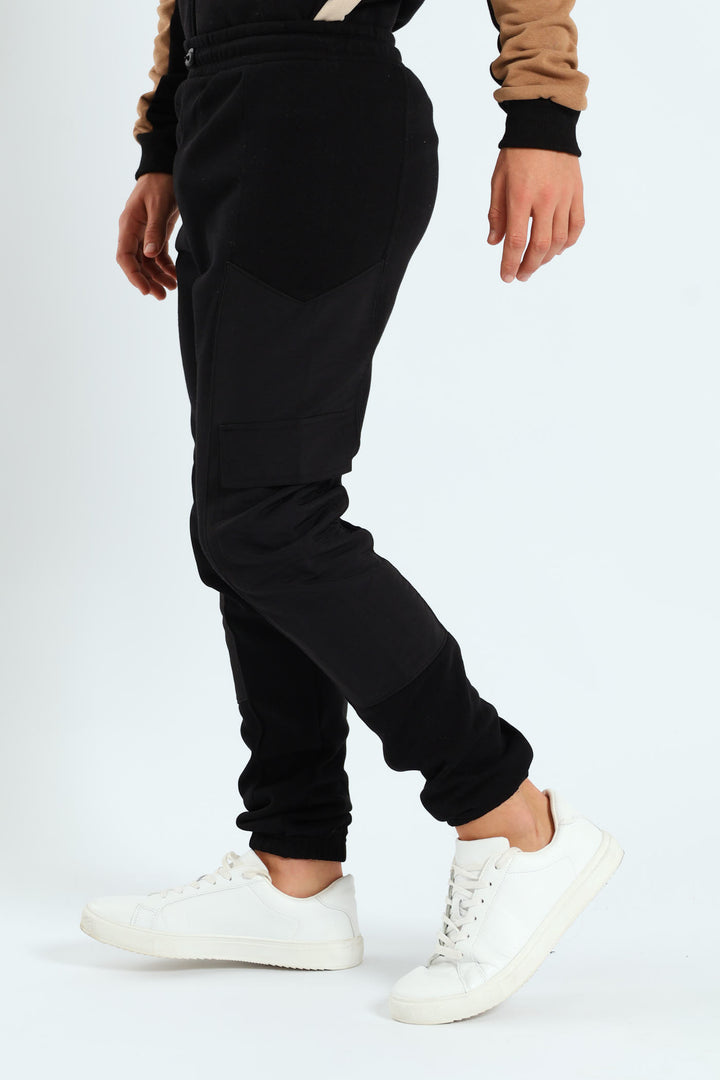 Boys Nylon Insert Cargo Jogger - Black