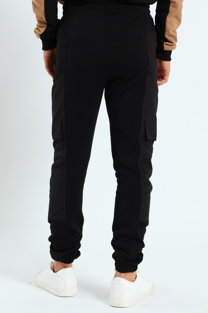 Boys Nylon Insert Cargo Jogger - Black
