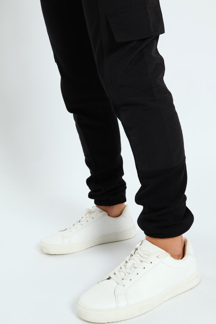 Boys Nylon Insert Cargo Jogger - Black