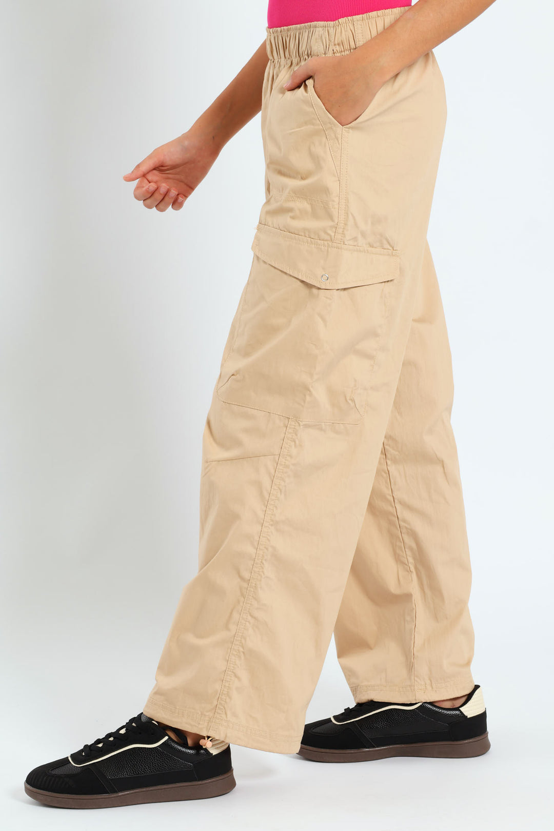 Girls Parachute Multi Pocket Pants - Stone
