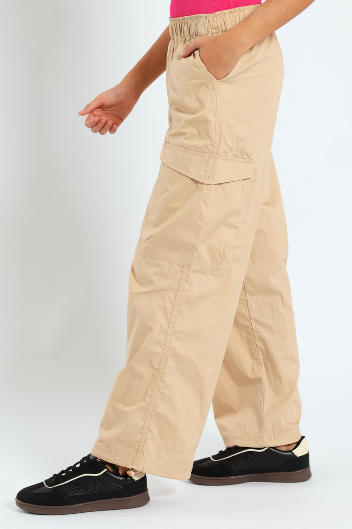 Girls Parachute Multi Pocket Pants - Stone