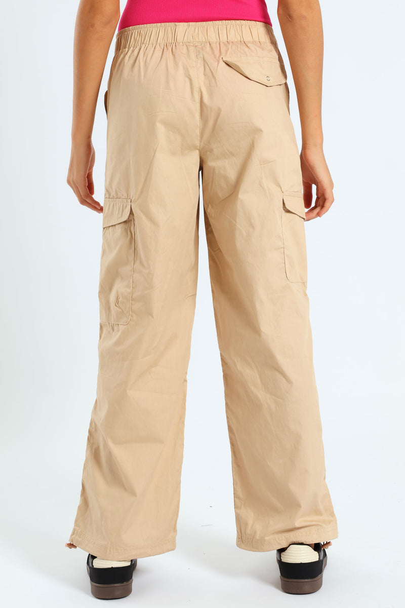 Girls Parachute Multi Pocket Pants - Stone