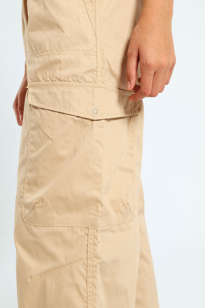 Girls Parachute Multi Pocket Pants - Stone