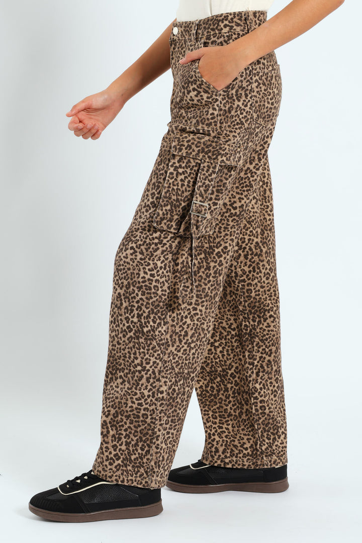 Girls Leopard Twill Cargo Pants