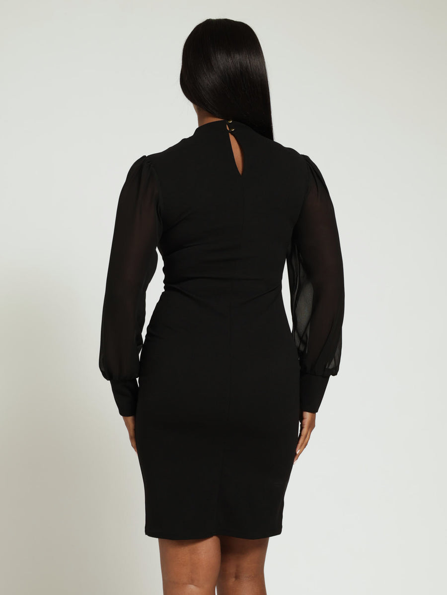 Ladies Hi Pleat Neck Combo Dress - Black – Edgars