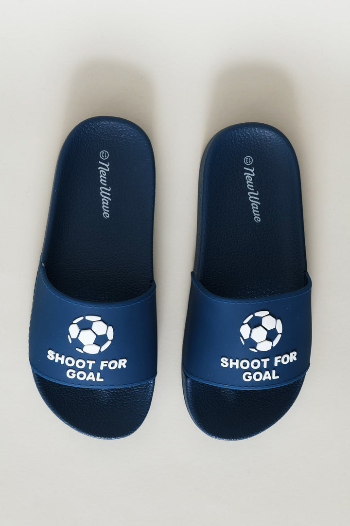 Boys Soccer Rubber Slide - Blue