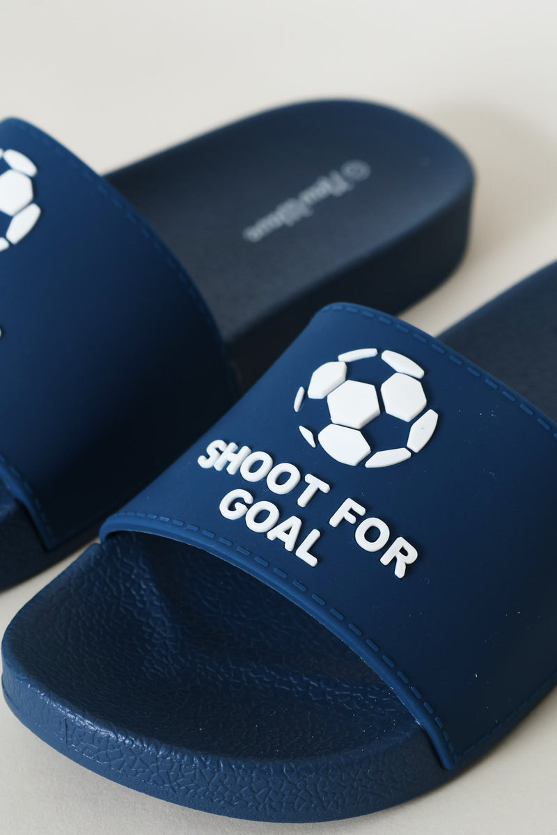 Boys Soccer Rubber Slide - Blue