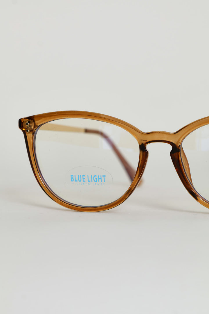 Gold Temple Rounded Cateye Glasses - Brown
