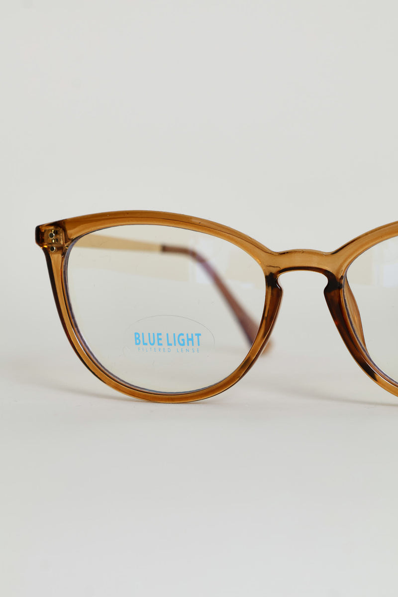 Gold Temple Rounded Cateye Glasses - Brown