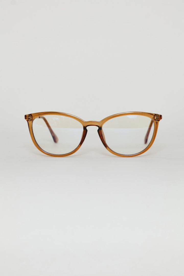Gold Temple Rounded Cateye Glasses - Brown
