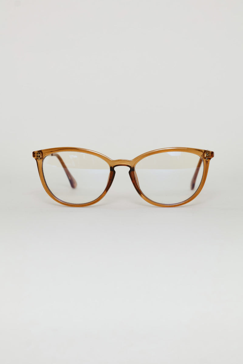 Gold Temple Rounded Cateye Glasses - Brown