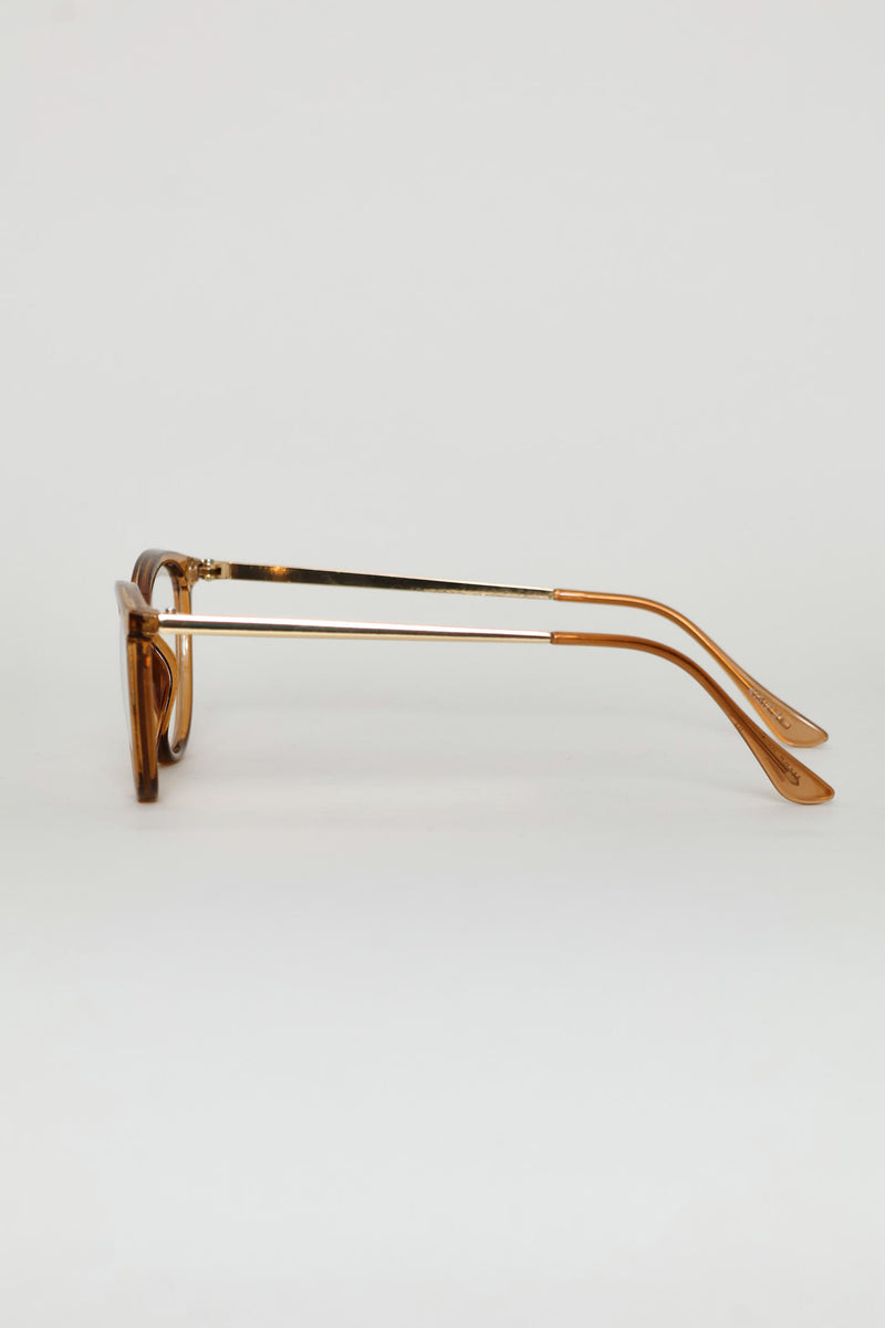 Gold Temple Rounded Cateye Glasses - Brown
