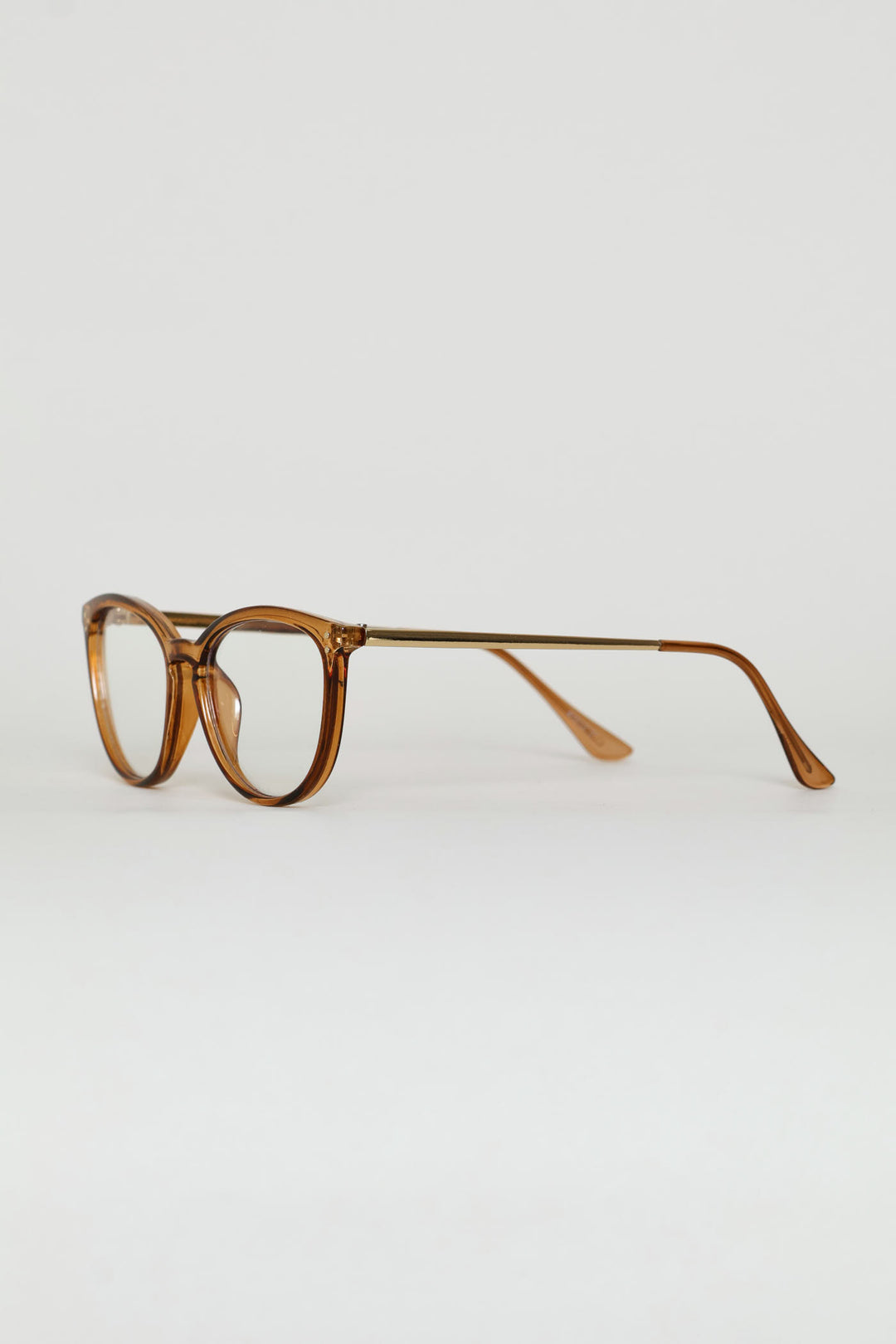 Gold Temple Rounded Cateye Glasses - Brown