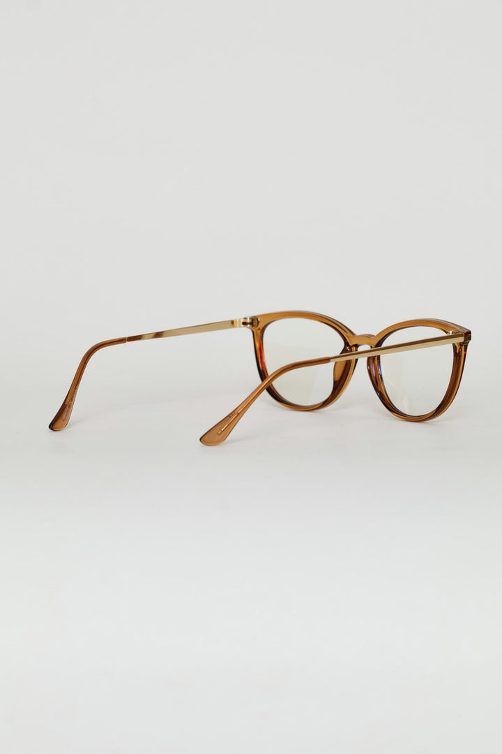 Gold Temple Rounded Cateye Glasses - Brown