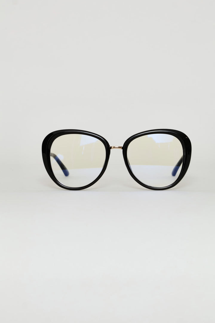 Gold Temple Rounded Cateye Glasses - Black