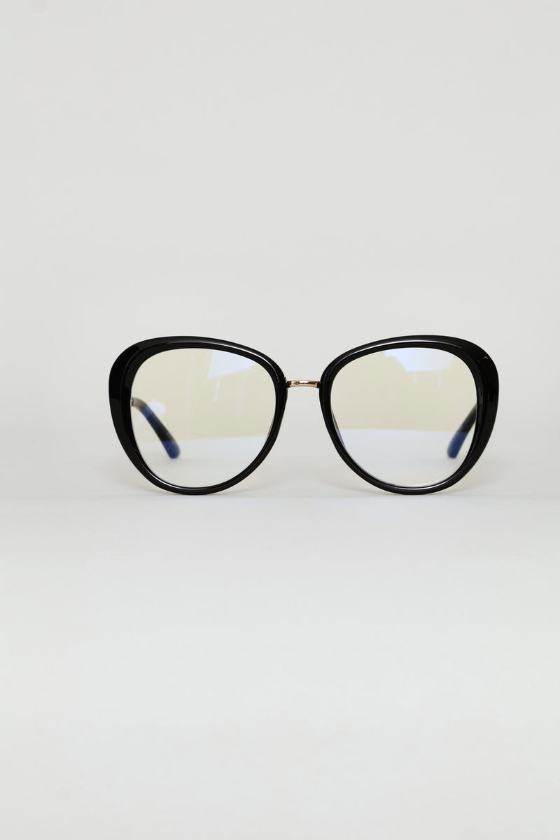 Gold Temple Rounded Cateye Glasses - Black