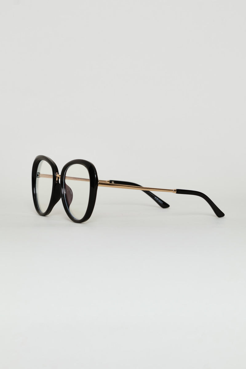 Gold Temple Rounded Cateye Glasses - Black