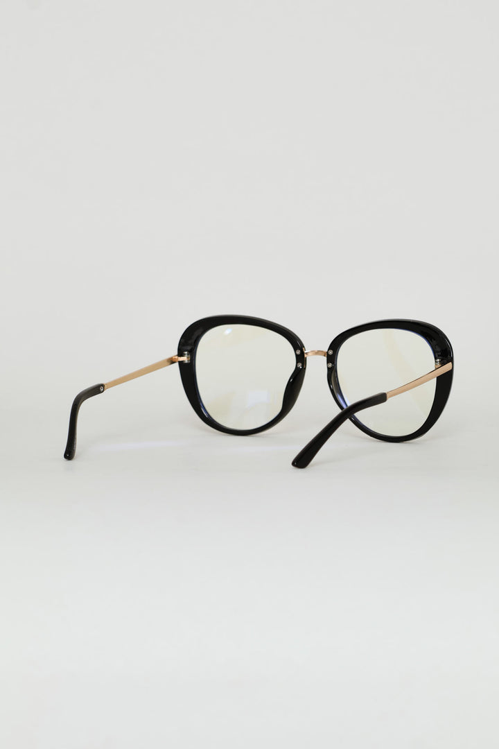 Gold Temple Rounded Cateye Glasses - Black