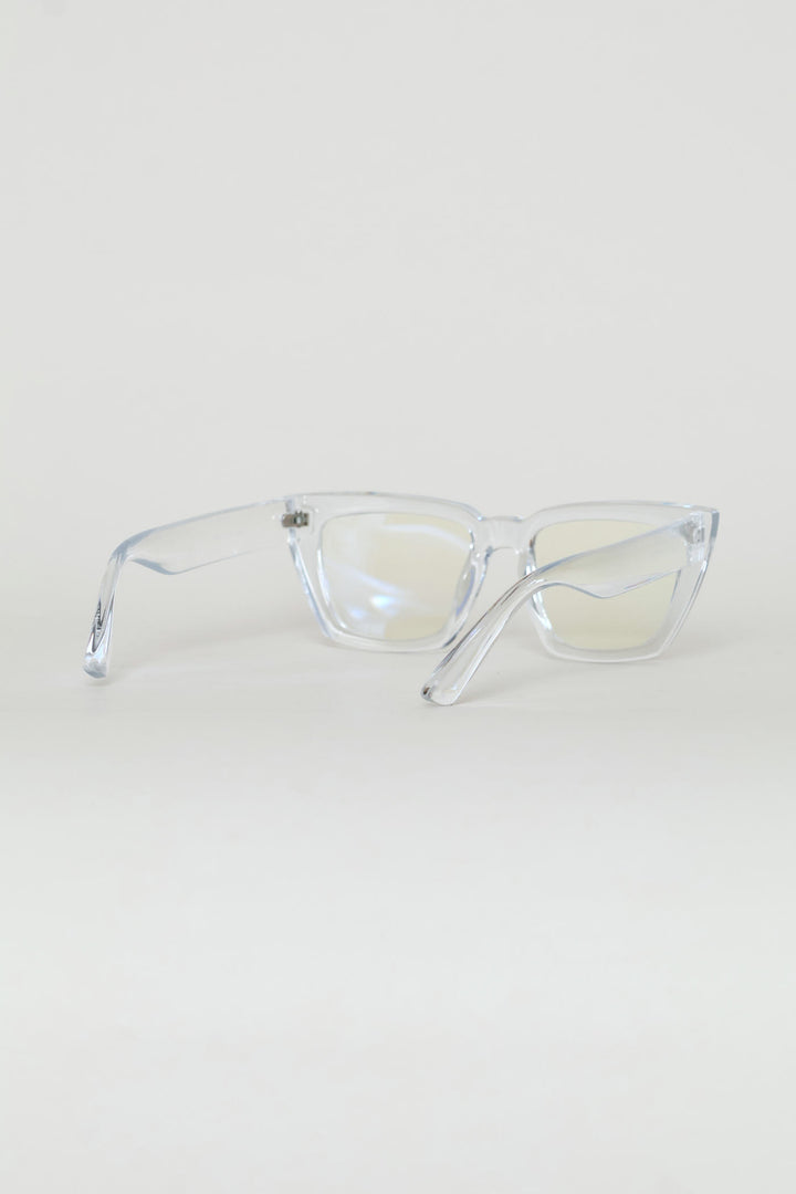 Chunky Square Cateye Glasses - Clear