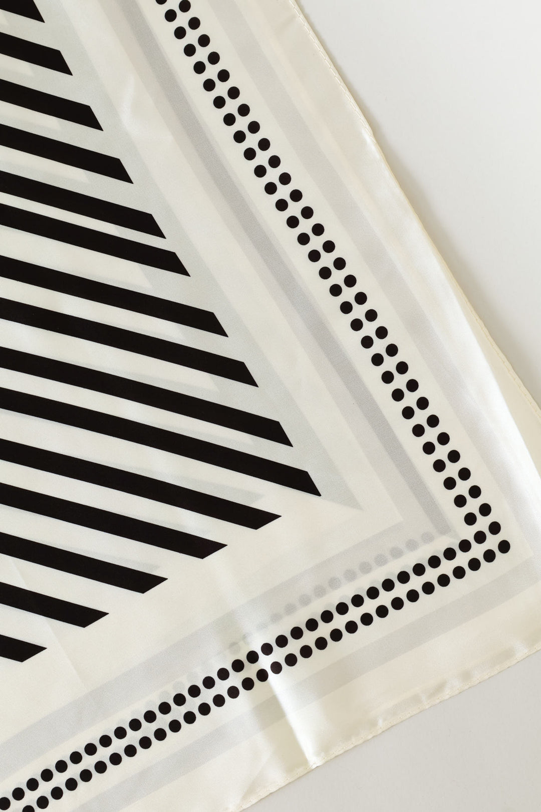 Linear Border Satin Feel Scarf - White/Black