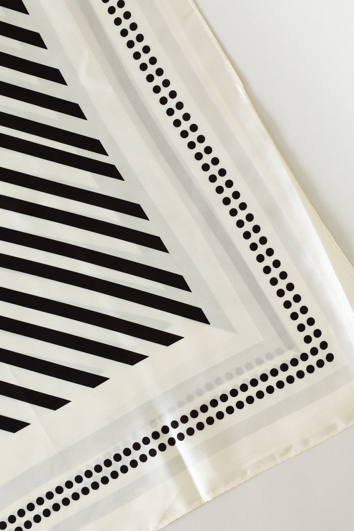 Linear Border Satin Feel Scarf - White/Black