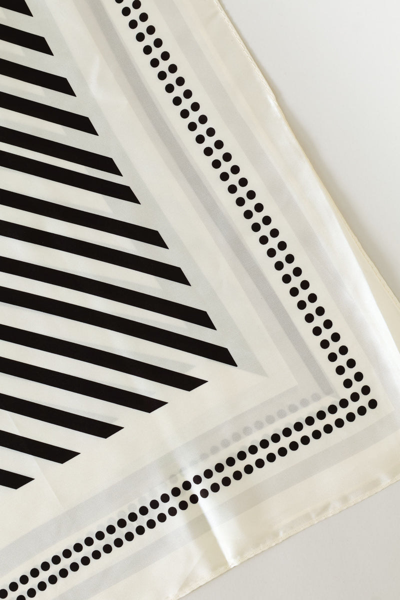 Linear Border Satin Feel Scarf - White/Black