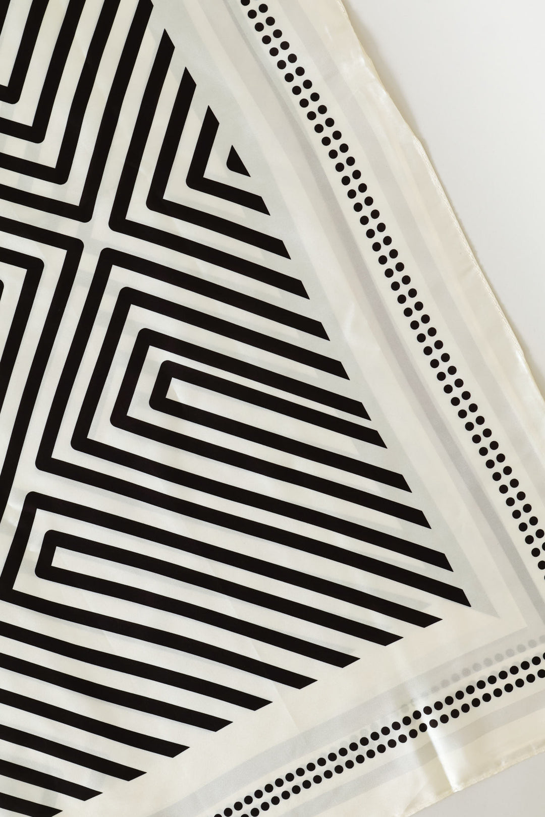 Linear Border Satin Feel Scarf - White/Black