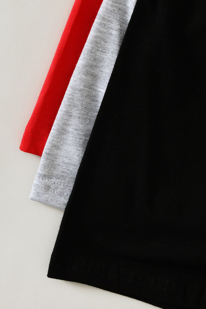 3 Pack Plain Trunks - Red/Grey/Black