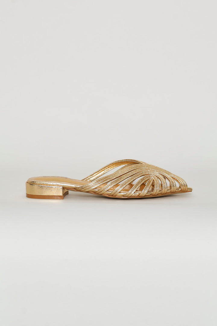 Strappy Peeptoe Mule - Gold