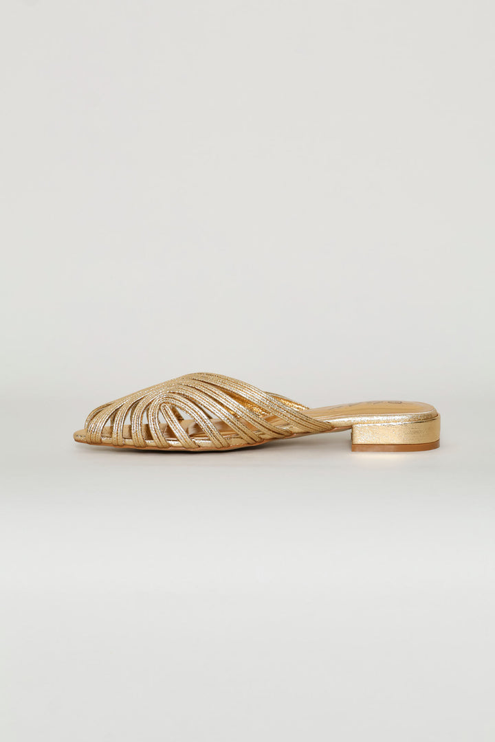 Strappy Peeptoe Mule - Gold