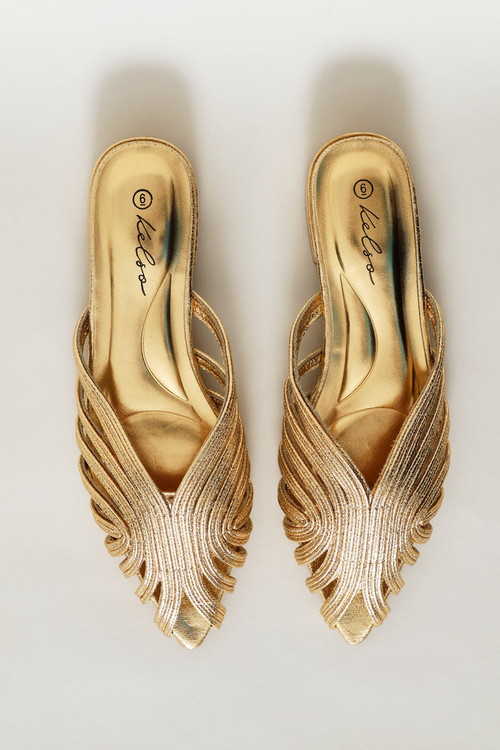 Strappy Peeptoe Mule - Gold