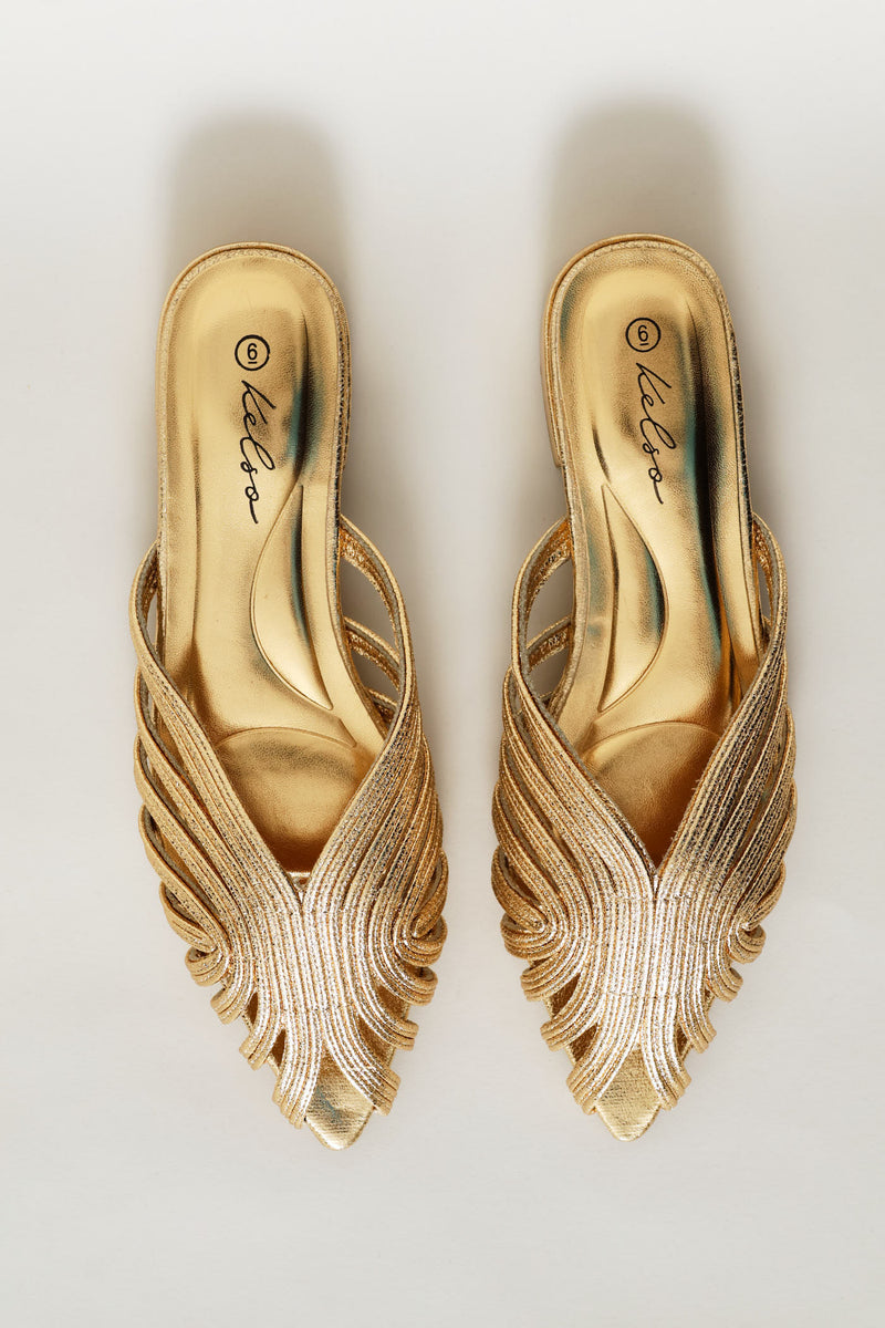 Strappy Peeptoe Mule - Gold