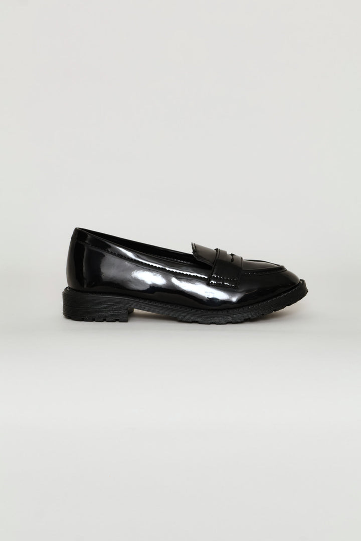 Girls Patent Penny Moccasin - Black