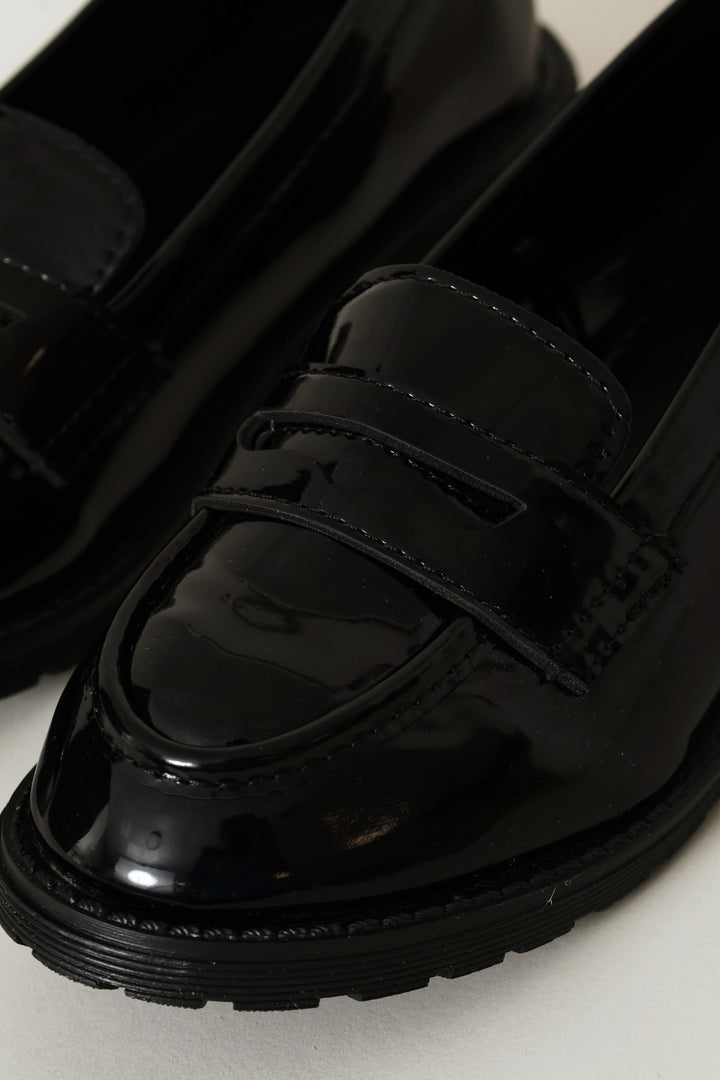 Girls Patent Penny Moccasin - Black